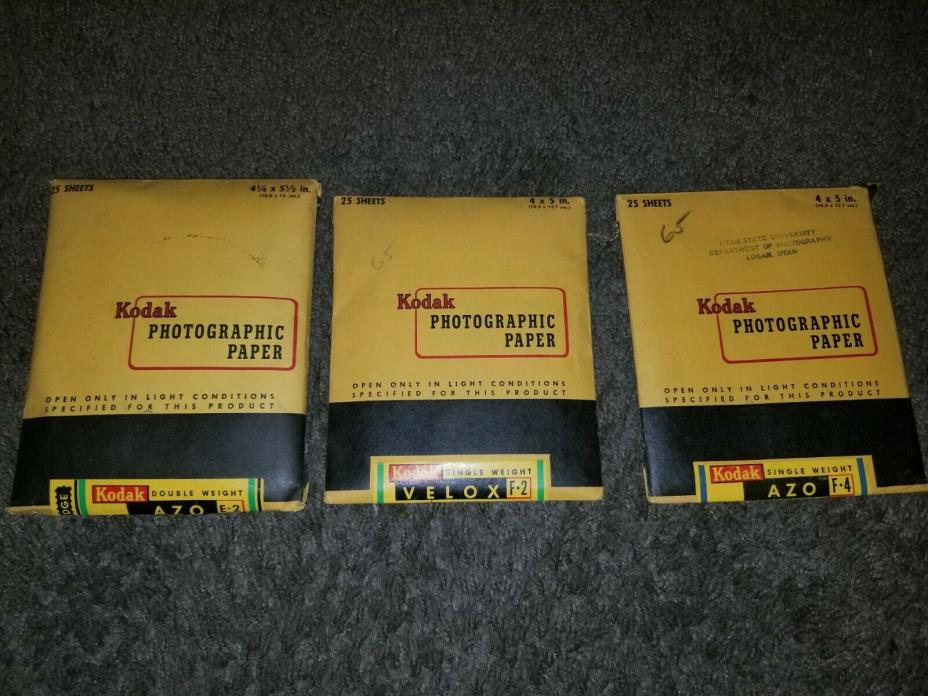 3 Unopened Packs Vintage Kodak Azo F4, E2 AND VELOX F2 PHOTOGRAPHIC 1950's
