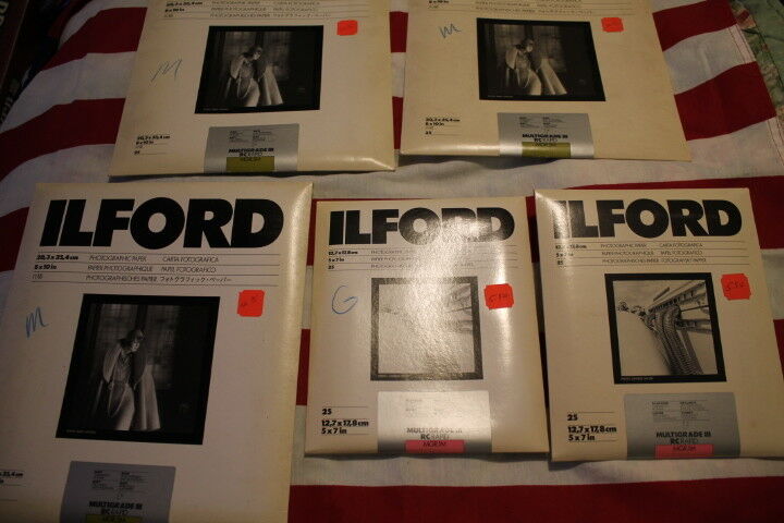 Ilford Multigrade III Photo Paper 8 x 10 3 packs of 25 + 2 packs of 5 X 7 25 125