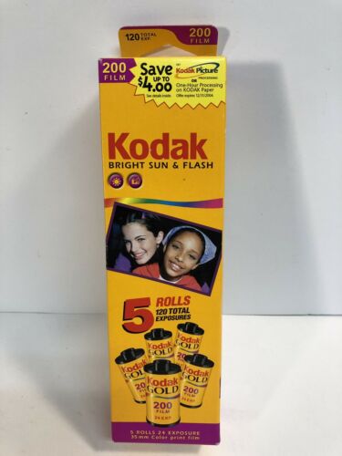 Kodak Gold 200 Film box of 5 rolls 24 exposures Expired 4/04 Bright Sun & Flash