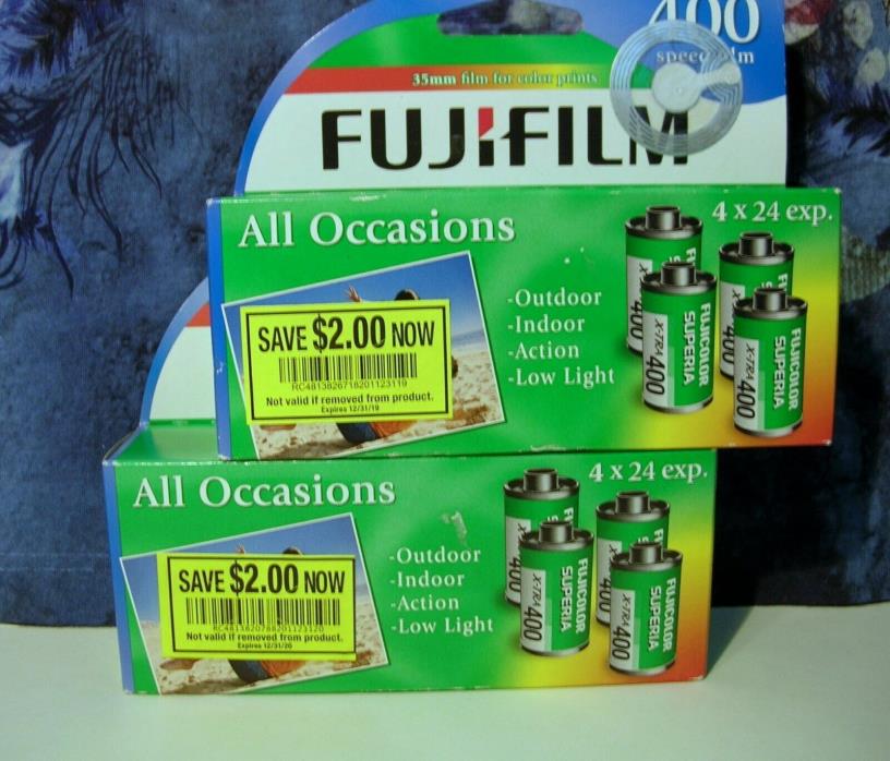 2x Fujifilm 400 Speed Superia X-Tra 4 x 24 Exposure Rolls Per Box 35mm 02/2019