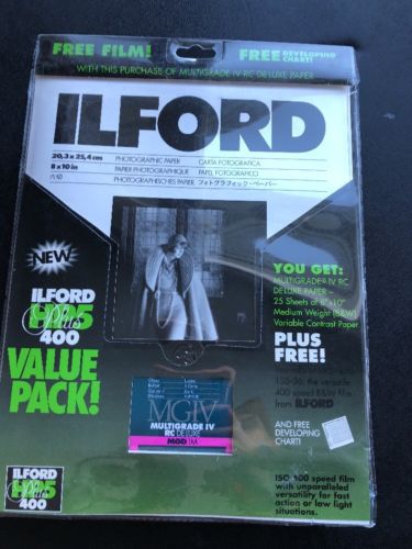 Ilford Value Pack (2) HP5 Black White 400 Film & 25 Sheets MGIV Paper & Chart