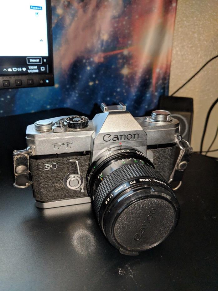 Canon FT QL 35mm SLR Film Camera with 50mm macro lens