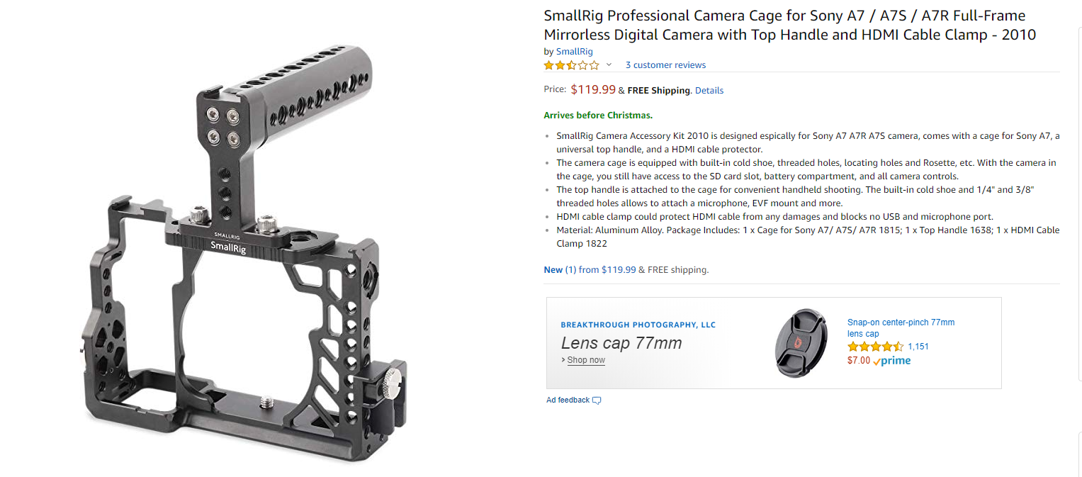 SmallRig 2010 Professional Camera Cage for Sony A7 / A7S / A7R Full-Frame
