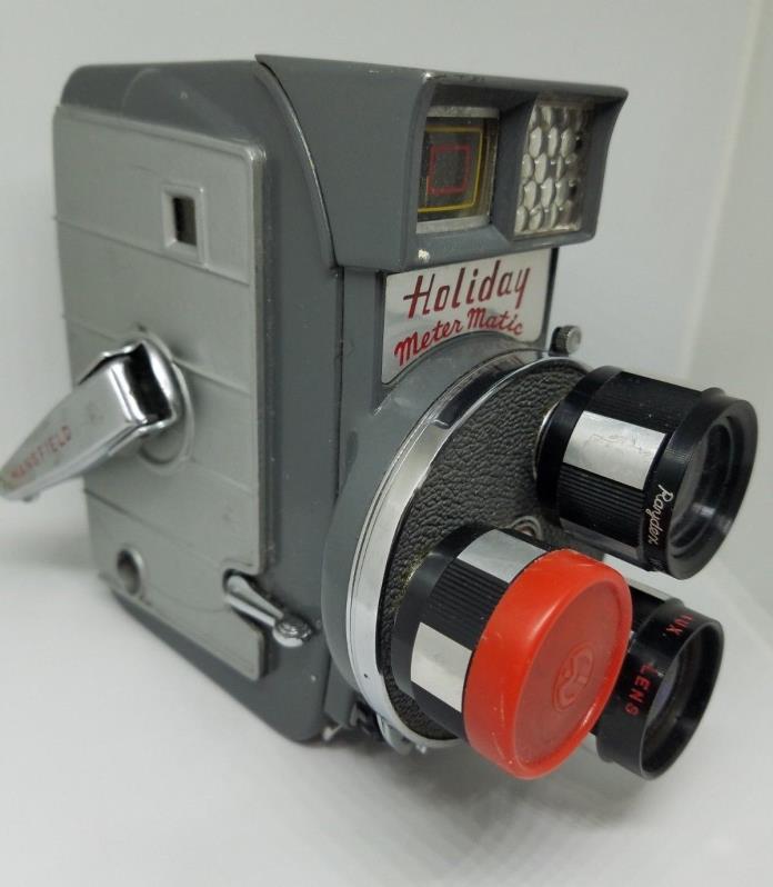 Vintage Mansfield Holiday Meter Matic 8mm Movie Camera With Flash Unit