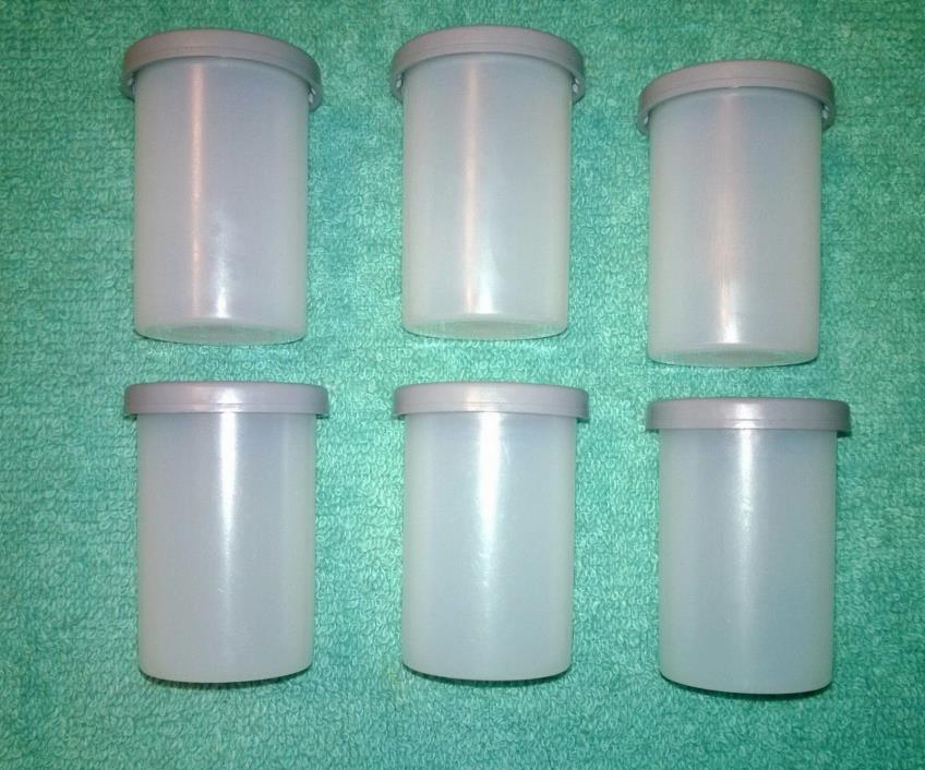 Lot of 6 Vintage White Plastic 35mm Film Canisters with Gray Lids-Empty