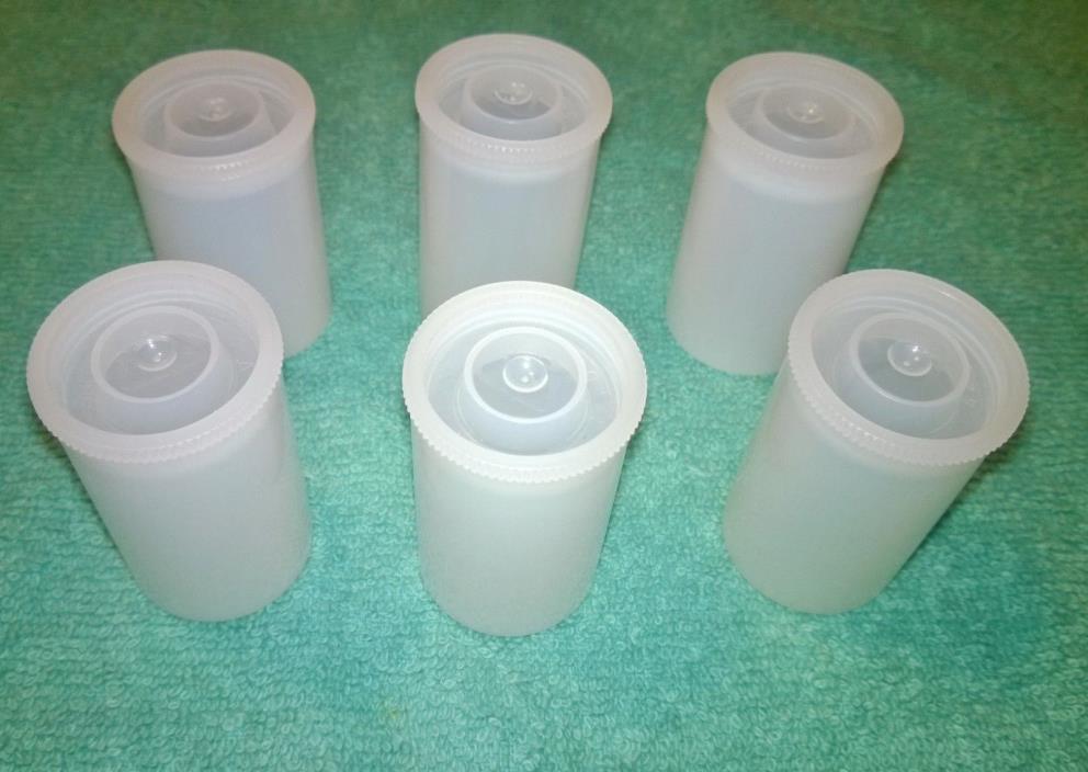 Lot of 6 Vintage White Plastic 35mm Film Canisters with Lids--Empty