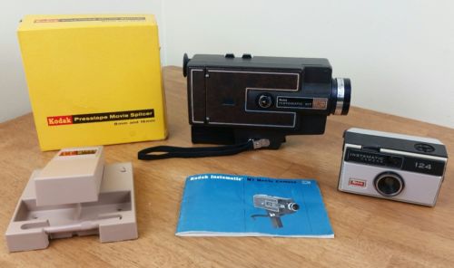 Kodak Vtg Movie Camera Lot Instamatic M7 124 Plress Tape Splicer 8mm 16mm
