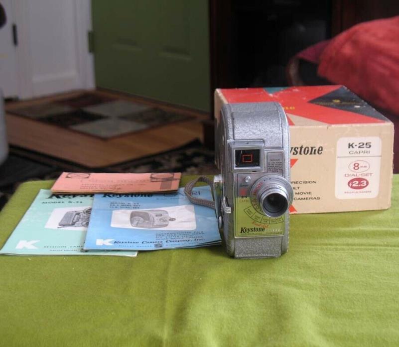 Keystone k-25 Capri 8mm Dial Set f2.3 Rollfilm Movie Camera in Box & Brochures