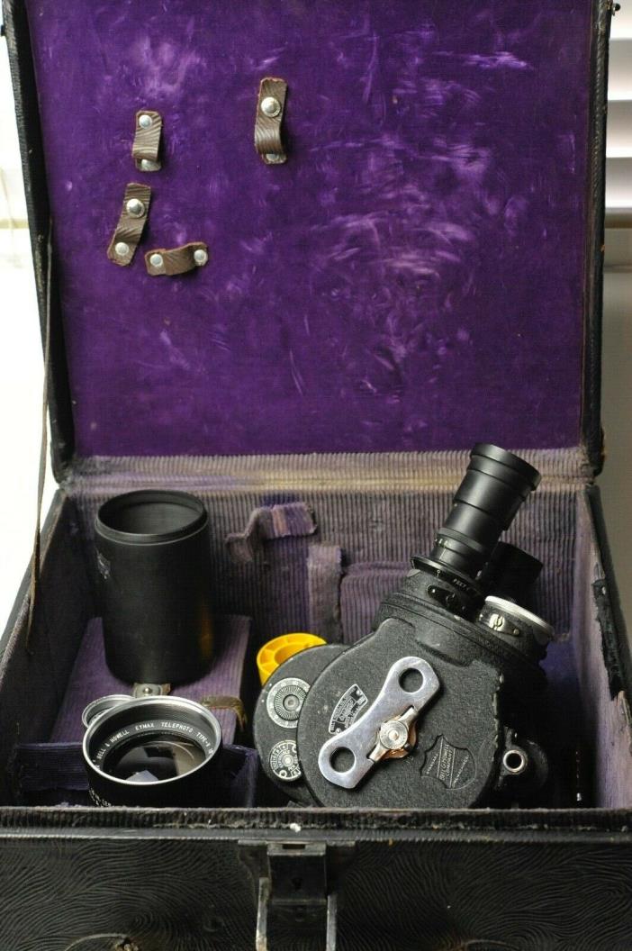 Bell & Howell 35mm Eyemo 71 Movie Camera w/3 lenses and Motor w/case