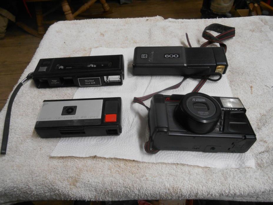 4 Vintage Cameras one price Pentax, Kodak 600, Vivitar Tele 603, Kodak Instamati