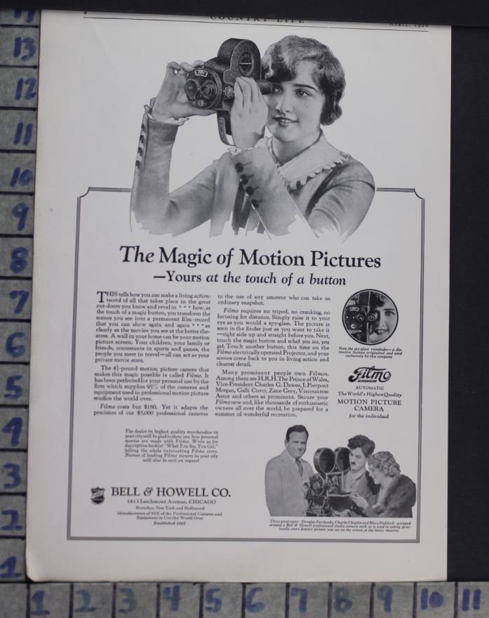 1926 BELL HOWELL CAMERA ACTOR ENTERTAINMENT MOVIE FILM VINTAGE AD  CM58