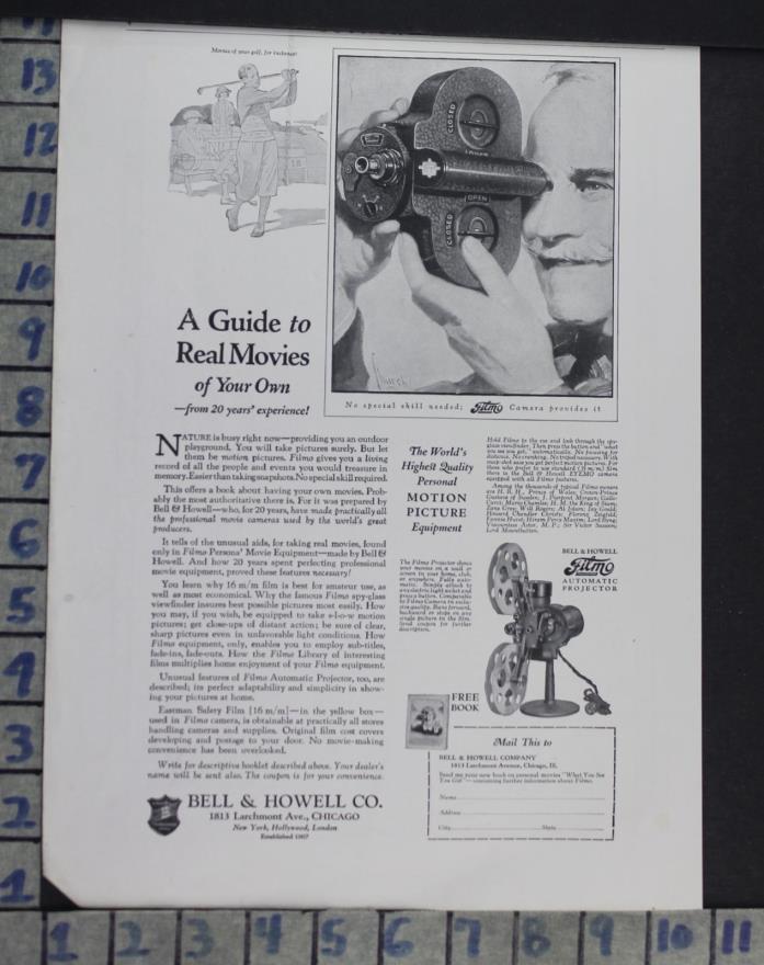 1927 BELL HOWELL CAMERA ROCHESTER ENTERTAINMENT MOVIE FILM VINTAGE AD  CM57