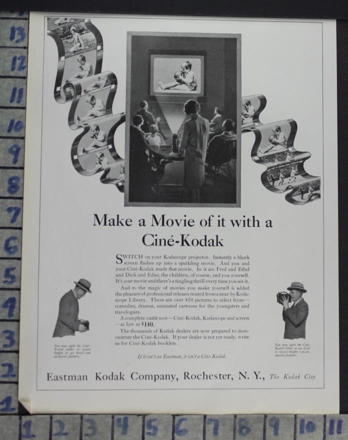 1927 EASTMAN KODAK CAMERA ROCHESTER ENTERTAINMENT MOVIE FILM VINTAGE AD  CM56