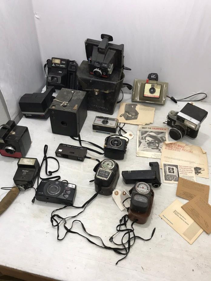 Vintage Camera Lot of 11 Canon FX Polaroid Land Kodak Brownie Flashes Meters