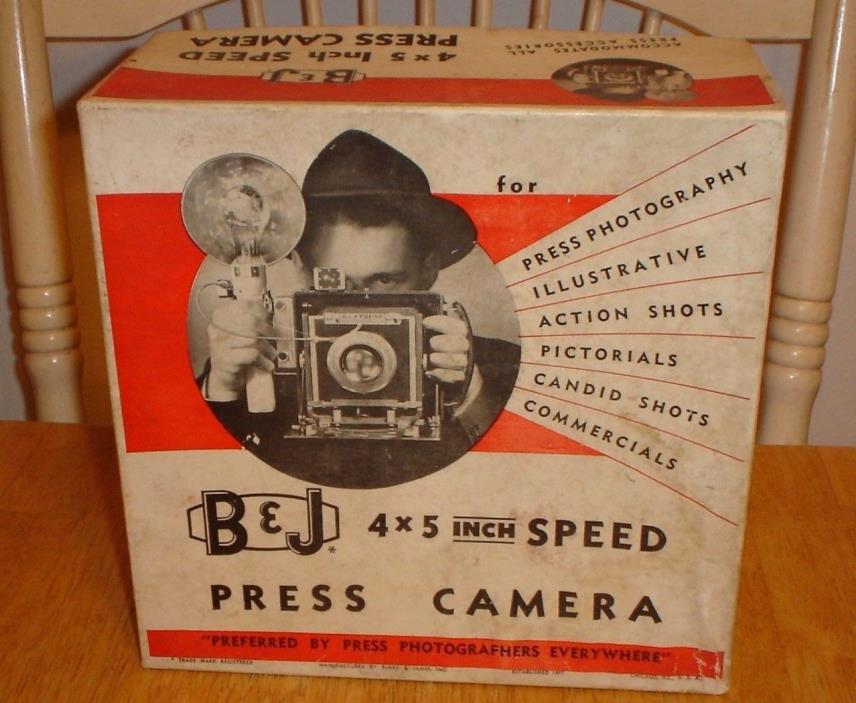 Vintage B&J Burke & James 4x5 In. Speed Press Film Camera RARE Original Box Only