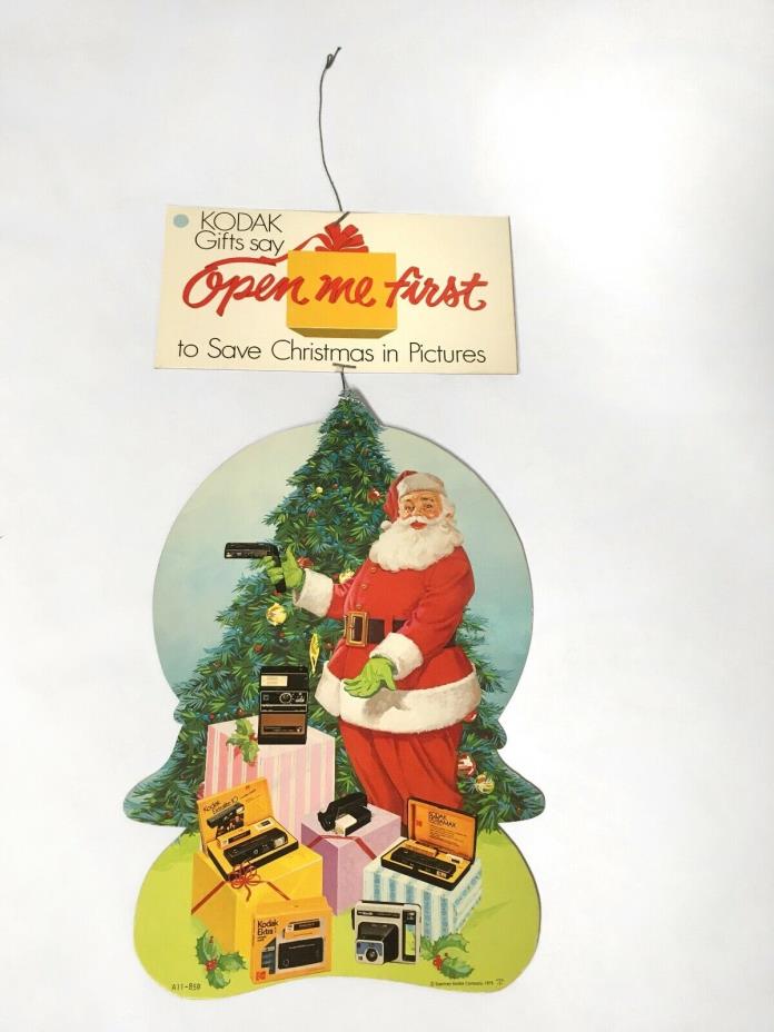 Vintage Kodak 1970s Christmas Hanging Sales Sign 'Open Me First'