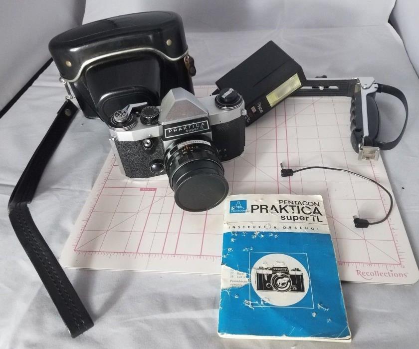 Praktica Super TL German SLR vintage camera Pentacon Polish Instructions Flash
