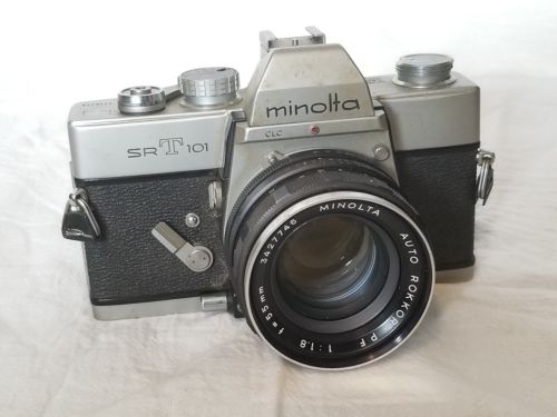 Vintage Minolta SRT-101 35mm Camera w/ Rokkor PF 55mm 1.8 Lens / Parts or Repair