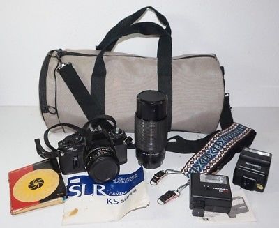 Sears KS Super SLR 35mm Camera Flash Lens Bag Manual Lot
