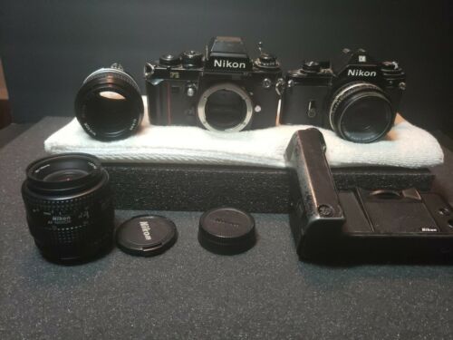 Vintage Nikon Camera Lens Lot F3 EM 70MM 105MM 50MM Nikkor Parts