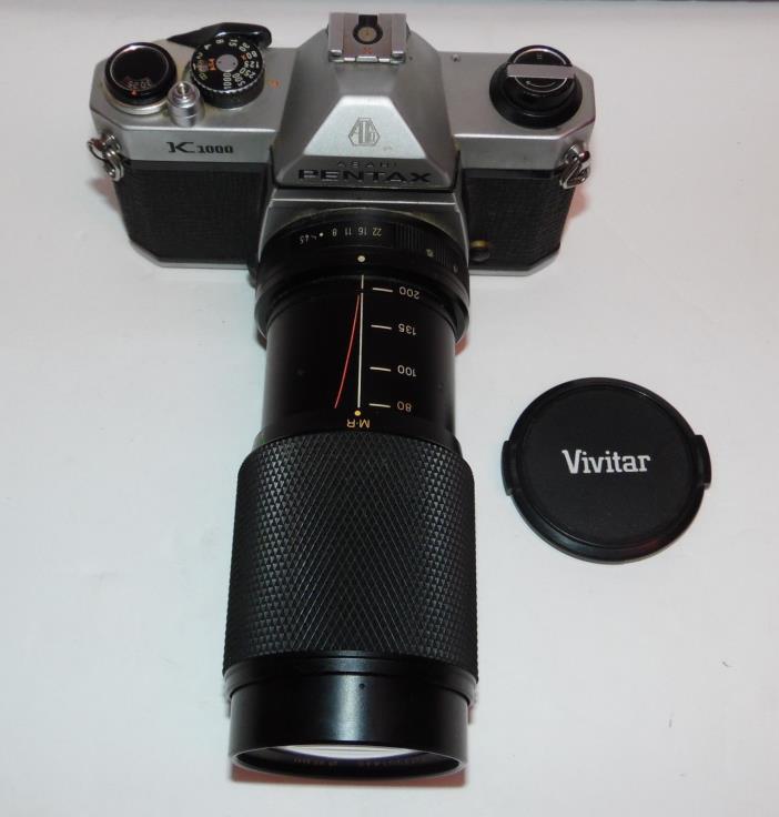 Pentax K1000 35mm Film Camera w/Vivitar SMS 80-200mm 1:4.5 MC Macro Lens