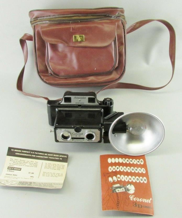 RARE Coronet 3D Binocular Viewfinder Stereo Camera w/flash manual original bag