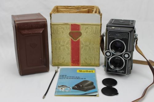 Rollei Magic 120 TLR Film Camera W/ Leather Case and original box, materials