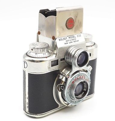 VInatge Bolsey Model C22 Twin Lens w/ Wallenasak 44mm 3.2 35mm Film TLR Camera