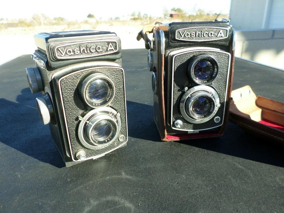 2 Vintage Yashica-A Medium Format TLR Film Camera, Black 1 case f=80mm 1:3.5