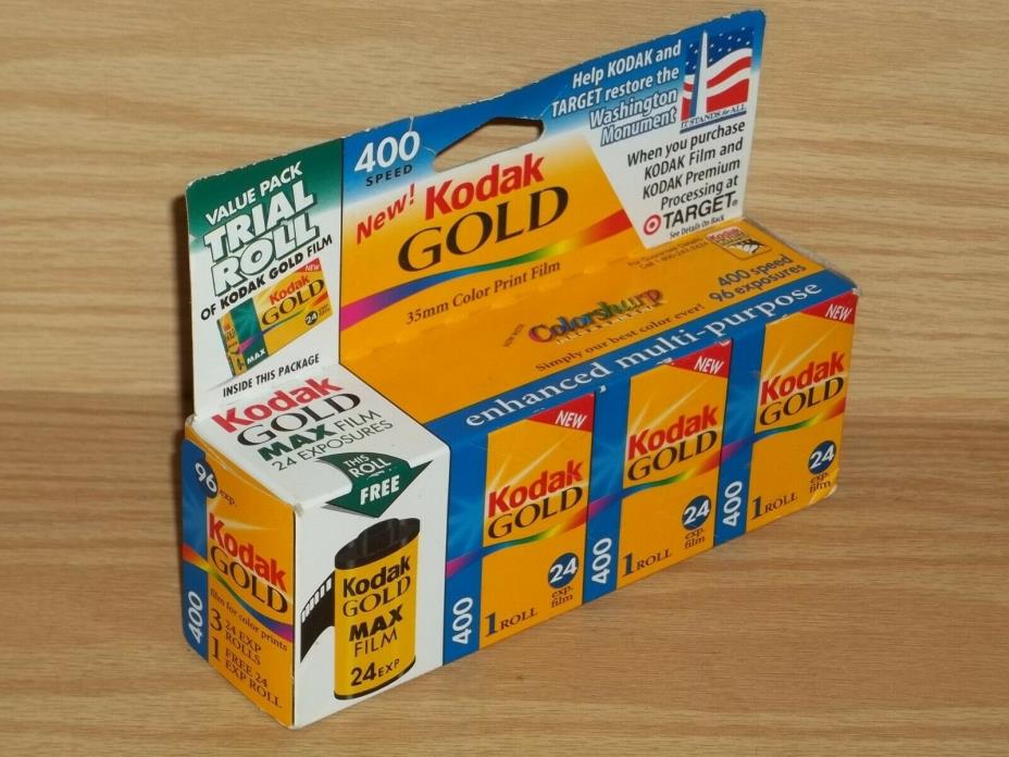 NEW NOS Vintage KODAK GOLD 400 35mm 3 Pack + 1 MAX 24 72+24=96 exp FILM Rolls