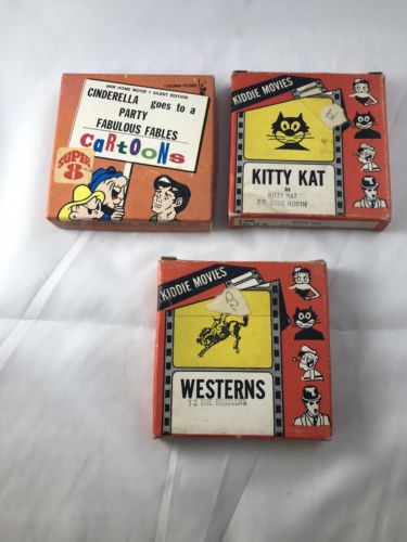 Childrens Cartoon Vintage 8 mm Movie Lot Western Kitty Kat Cinderella