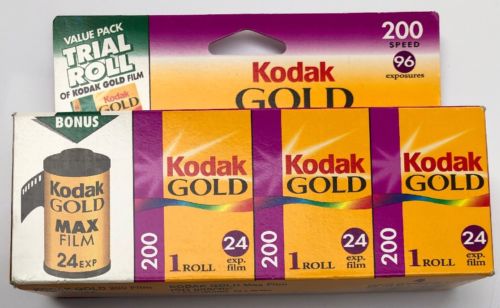 Vintage NOS Film Rolls: Kodak Gold 200 96 Exp 35mm 4 Rolls Expiration 09/1999