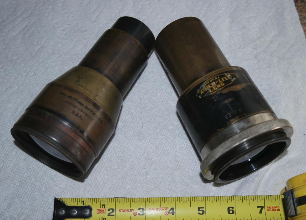 2 Projection Optics NY Super Lite brass Magic lantern Lenses 4 1/2