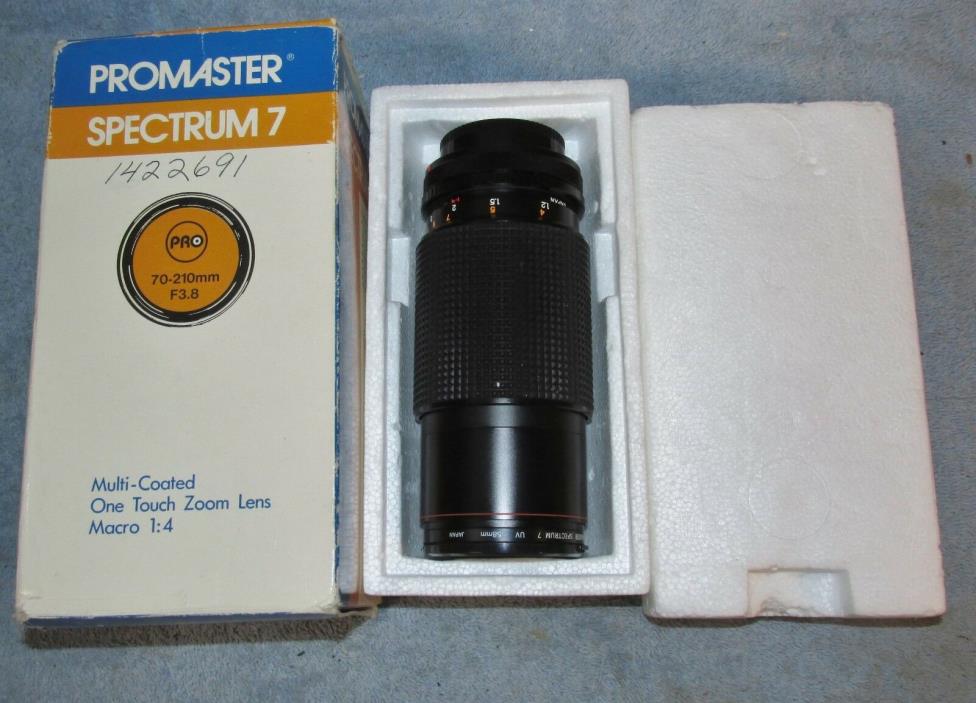 Vtg PROMASTER PRO SPECTRUM 7 Camera Lens 70-210mm, 3.8 Canon Mount w/Box J0520