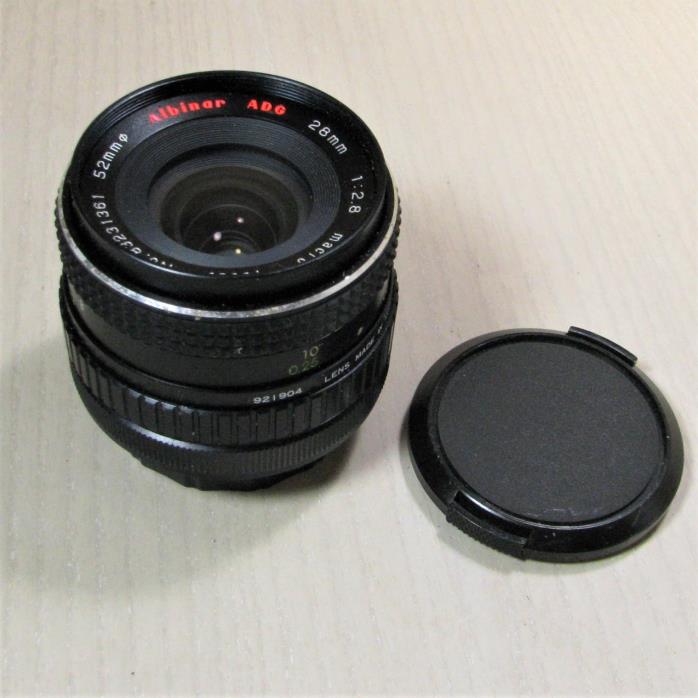 Albinar ADG 28mm 1:2.8 Macro Focus 52mmø Camera Lens PK Mount Korea Made