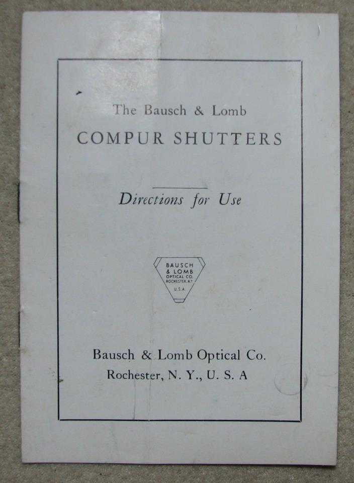 BAUSCH & LOMB COMPUR SHUTTERS DIRECTIONS FOR USE