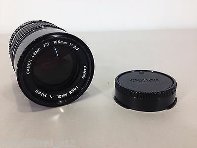 Vintage CANON FD 135mm f3.5 Manual Focus Telephoto SLR Camera Lens w/ HOOD Retro