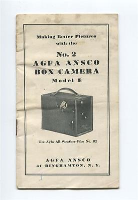 1930s ANSCO Vintage AFGA No.2 Box Camera Model E Manual, Binghamton,NY B2 Film