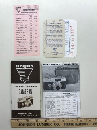 Argus Camera Model 21 Instructions, Argus Cameras Brochure, Price List 1948