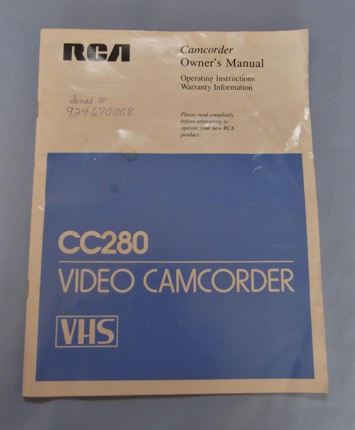 Vintage RCA Camcorder Owner's Manual Model CC280 VHS