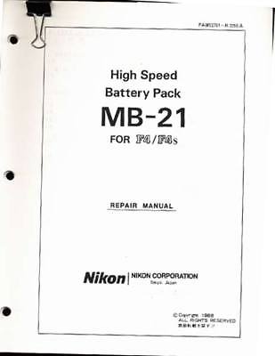 Nikon F4 MB-21 High Speed Battery Pack Original Factory Service Repair Manual