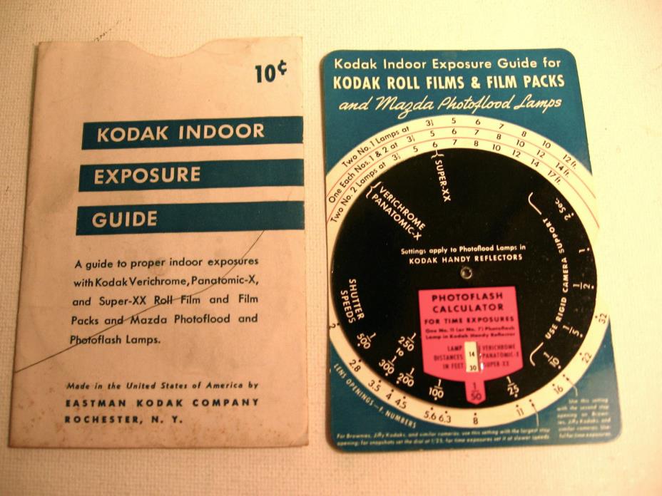 1940's Kodak Indoor Exposure Guide with envelope