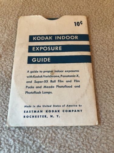 1939 Kodak Indoor Exposure Guide, Eastman Kodak Exposure Calculator, Photography