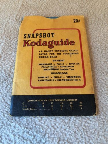 Antique Pocket KODAK SNAPSHOT KODAGUIDE Exposure Calculator in protective Slip