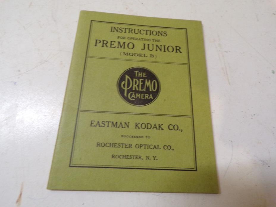 1916 Kodak Premo Model B Junoir 30 page Camera Instruction Booklet