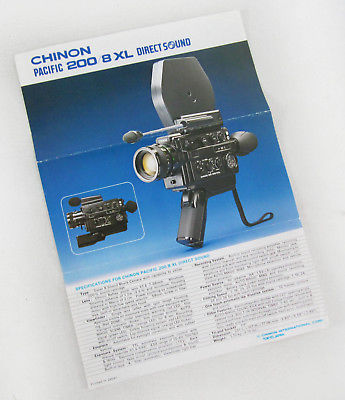 Vintage Chinon Pacific 200/8XL Direct Sound Super 8 Camera Fold Out Data Sheet