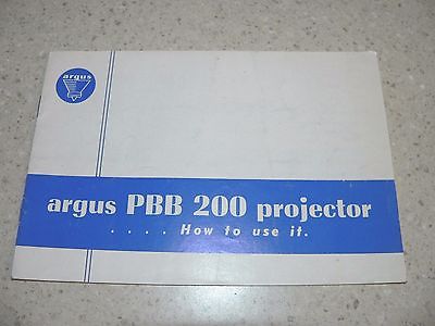 Original Argus Model PBB 200 Slide Projector Owner's Manual~VG Cond