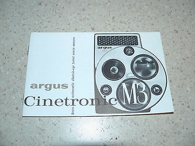 Original Argus Cinetronic M3 Movie Camera Owner's Manual~Excellent Condition