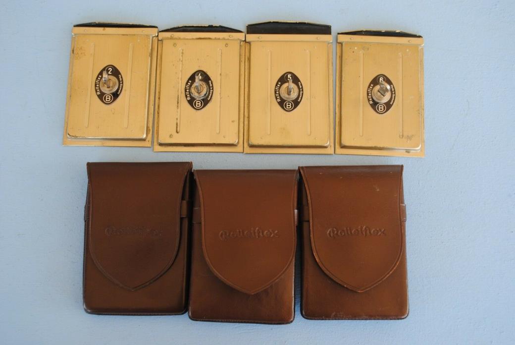 4 ROLLEIFLEX PLATTEN ADAPTER PLATE FILM HOLDERS WITH 3 LEATHER CASES Rollei