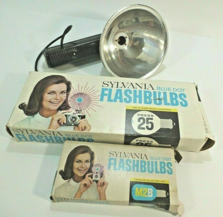 Vintage Kodak Flash Holder w/ Sylvania Blue dot Bulbs (Bonus M2B Bulb 12 Pk)